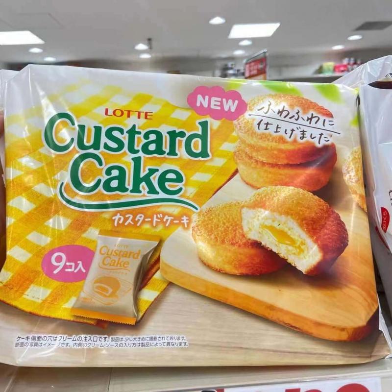 零食：LOTTE乐天 custard cake 奶油松软夹心蛋糕派点心零食 9枚入