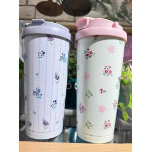 限时特价：下午茶碎花系列 不锈钢带吸管两用咖啡杯保温杯 480ml 粉色/蓝色可选（缺货退款）